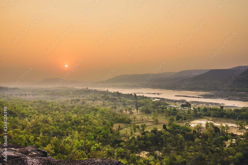 Sunrise at Pha Taem National Park, Ubon Ratchathani. Here is the first place to see Sunrise in Thailand.