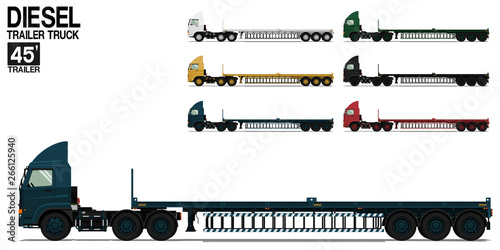 Isolated empty Diesel semi trailer truck 45 Ft on transparent background