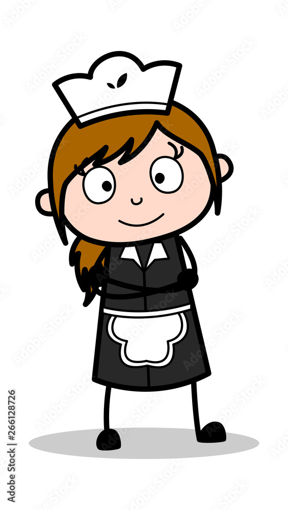 Smiling - Retro Cartoon Waitress Female Chef Vector Illustration Smiling - Retro Cartoon Waitress Female Chef Vector Illustration