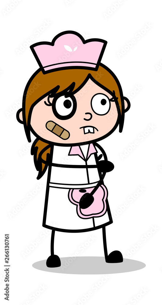 Injured Face - Retro Cartoon Waitress Female Chef Vector Illustration Injured Face - Retro Cartoon Waitress Female Chef Vector Illustration