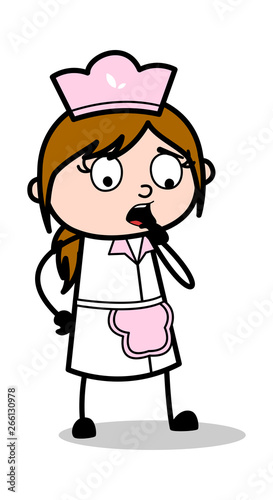 Reminding - Retro Cartoon Waitress Female Chef Vector Illustration