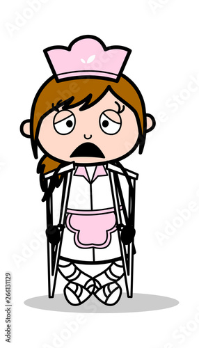Disabled Patient - Retro Cartoon Waitress Female Chef Vector Illustration