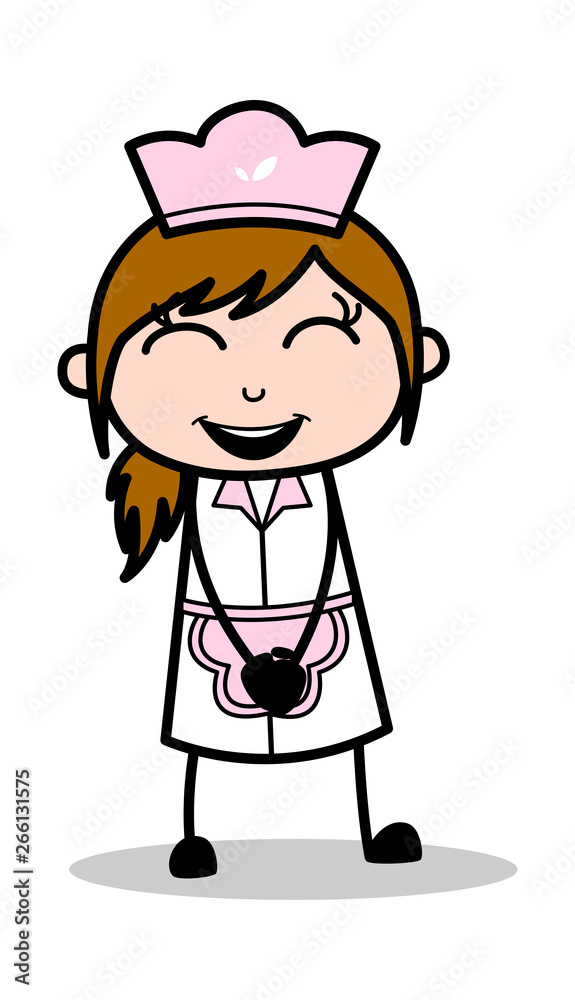 Laughing on Joke - Retro Cartoon Waitress Female Chef Vector Illustration