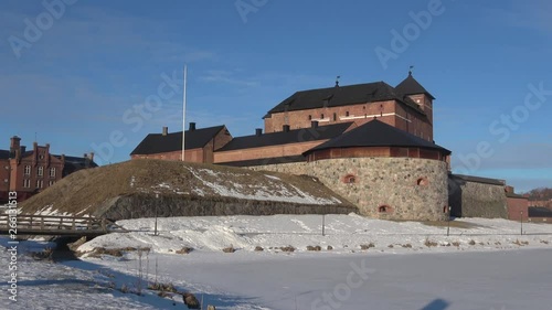 Panorama of the ancient fortress Hameenlinna, March Sunny day. Finland photo