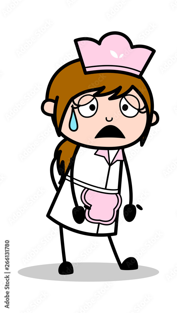 Unconscious - Retro Cartoon Waitress Female Chef Vector Illustration