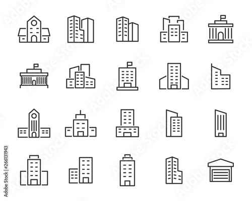 set of building icons, such as city, apartment, condominium, town