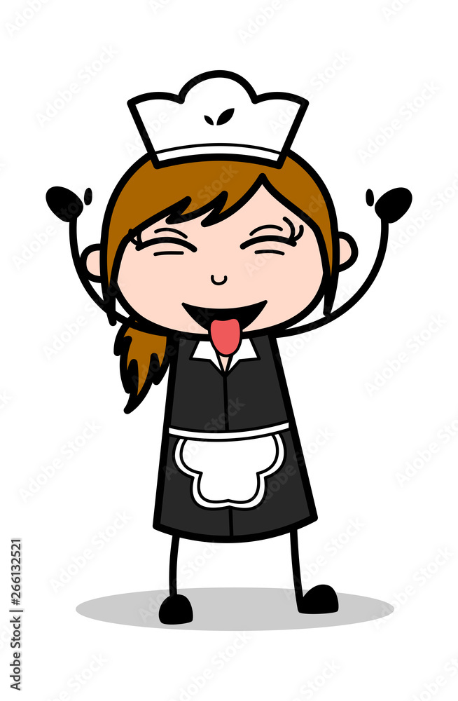 Teasing - Retro Cartoon Waitress Female Chef Vector Illustration Teasing - Retro Cartoon Waitress Female Chef Vector Illustration