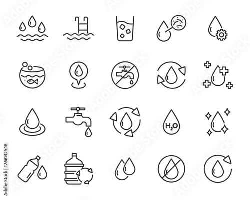 set of water icons, such as drinks, fresh, rain, pool