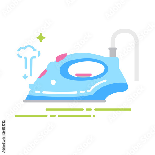 Steam iron flat color icon. Sign for web page, mobile app, banner. Isolated flat template.