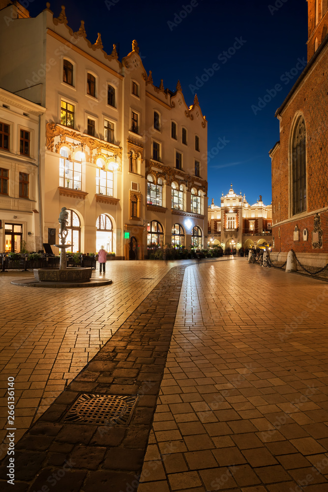 Old Town at Night in City of Krakow