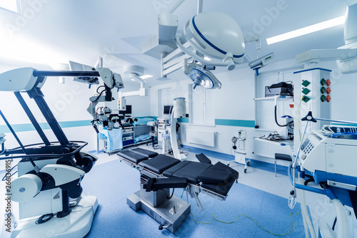 Modern equipment in operating room. Medical devices for neurosurgery.