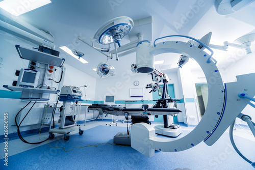 Modern equipment in operating room. Medical devices for neurosurgery.