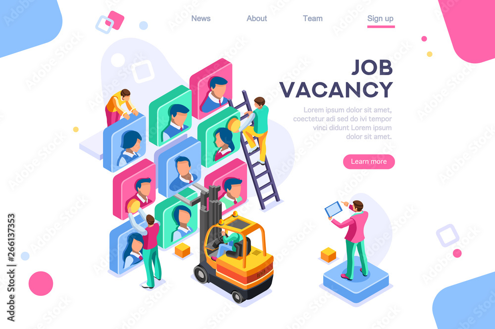 Vector business vacancy, employer social contract, group hire character. Agency job. Employee client. Flat color icons, creative illustrations, isometric infographic images, web banner - Vector