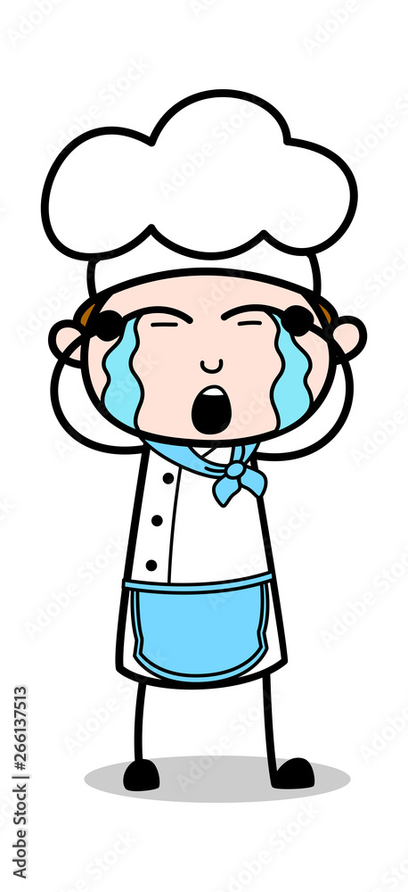 Crying - Cartoon Waiter Male Chef Vector Illustration Crying - Cartoon Waiter Male Chef Vector Illustration
