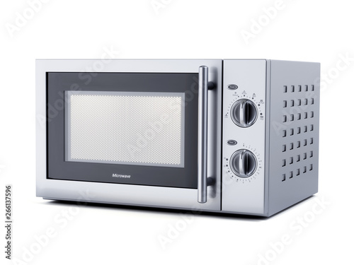 Stainless stell modern new microwave oven isolated on white background