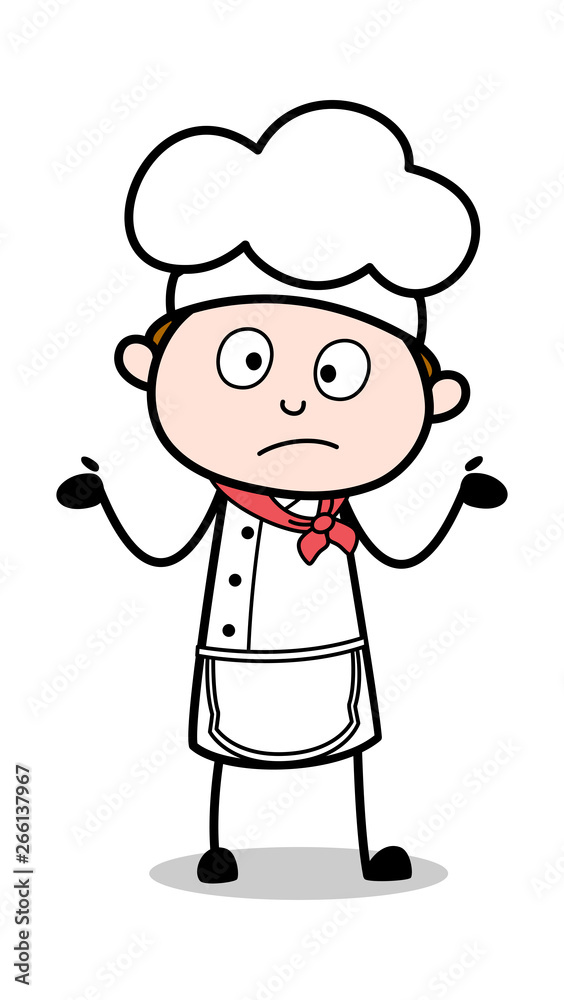 Unaware Expression - Cartoon Waiter Male Chef Vector Illustration Unaware Expression - Cartoon Waiter Male Chef Vector Illustration