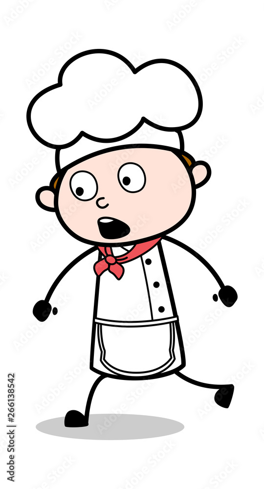 Running with Surprised Face - Cartoon Waiter Male Chef Vector Illustration Running with Surprised Face - Cartoon Waiter Male Chef Vector Illustration