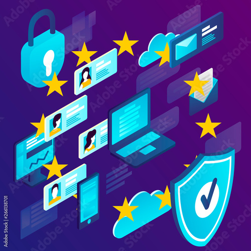 Vector concept illustration -  General Data Protection Regulation. Modern bright banner,  template with place for your text.