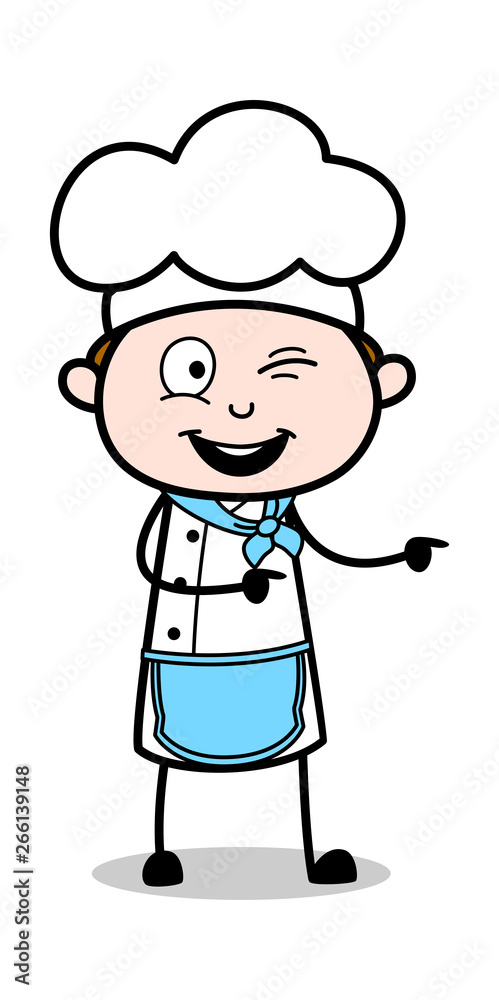 Making Fun and Winking Eye - Cartoon Waiter Male Chef Vector Illustration Making Fun and Winking Eye - Cartoon Waiter Male Chef Vector Illustration