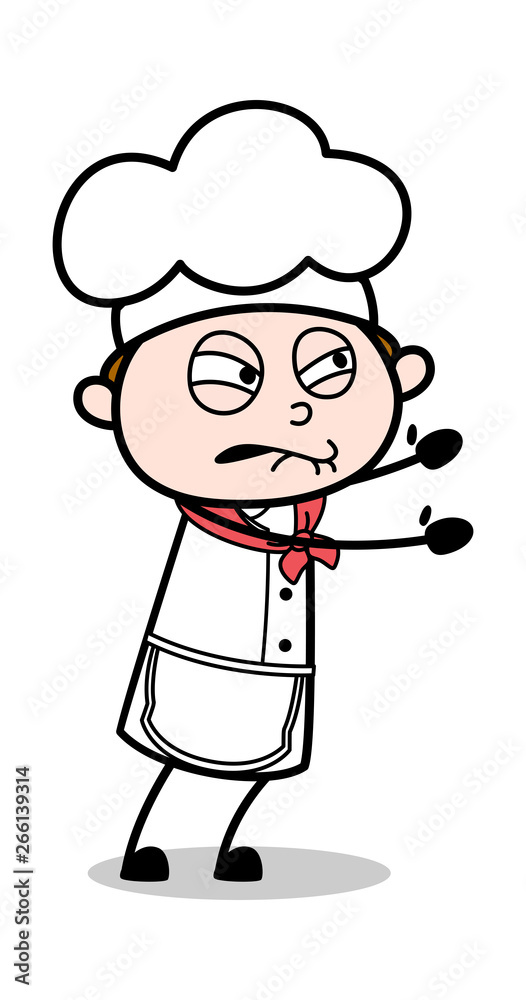 Obraz premium Trying to Push - Cartoon Waiter Male Chef Vector Illustration﻿
