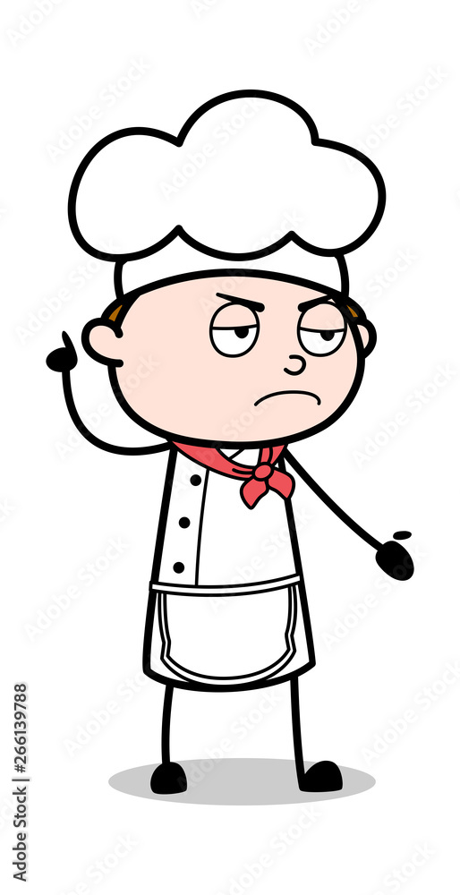 Behavior in Aggression - Cartoon Waiter Male Chef Vector Illustration