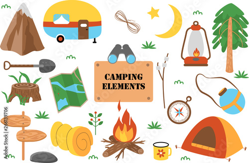 set of isolated camping elements part 1 - vector illustration, eps
