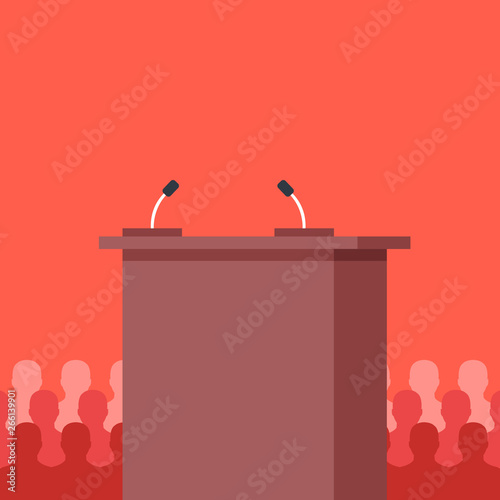Rostrum, tribune. Conference, meeting, podium and audience concepts. Flat design. Vector illustration