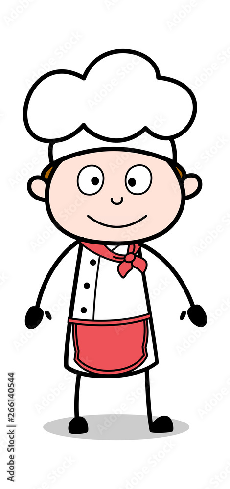 Standing and Smiling - Cartoon Waiter Male Chef Vector Illustration﻿