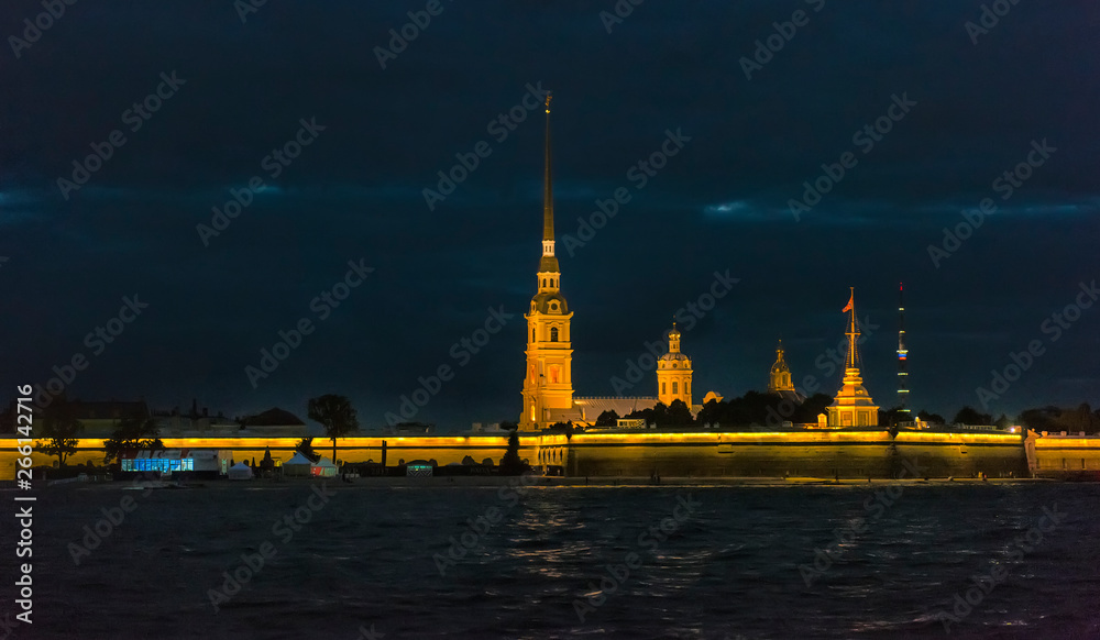 Peter and Paul Fortress and the Neva with night lighting