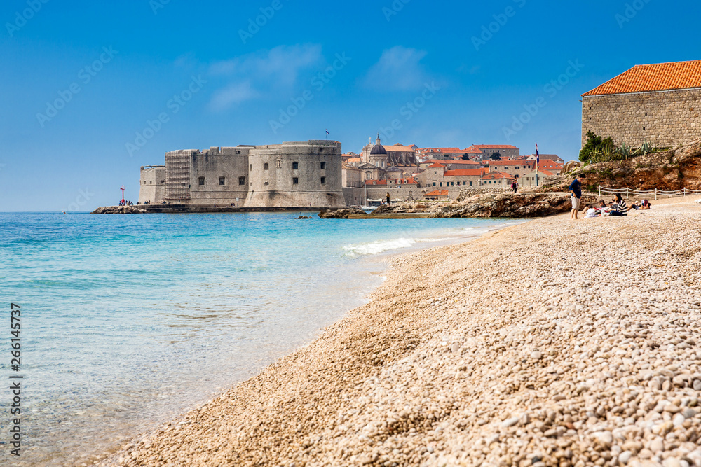 The beautiful Banje Beach and Dubrovnik city