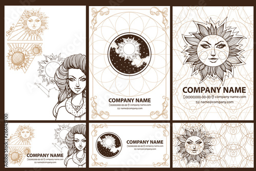 A set of beautiful black and white templates for creating posters, business cards, booklets, corporate style in the space style.