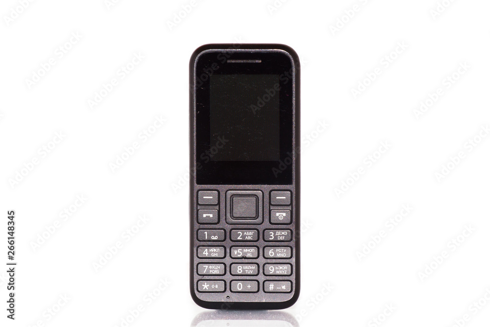 Old push-button black telephone on a white isolated background Old push-button black telephone on a white isolated background