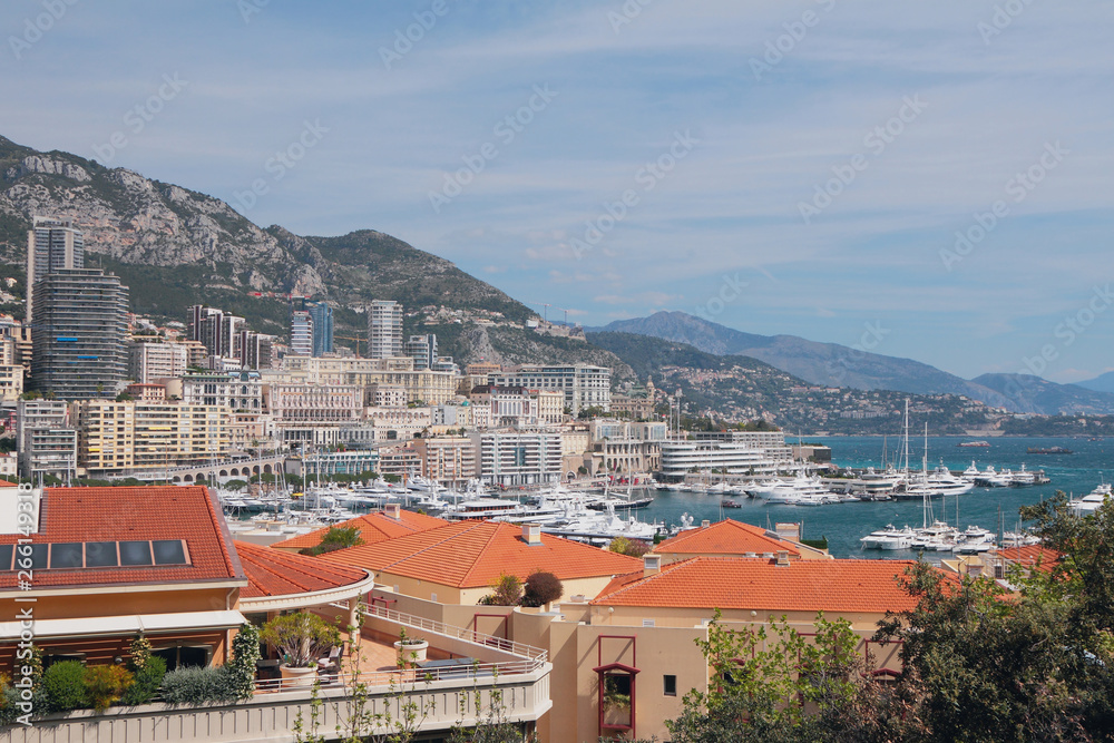 Sea bay and city on hillside. Monte Carlo, Monaco