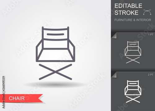 Folding chair. Line icon with editable stroke with shadow