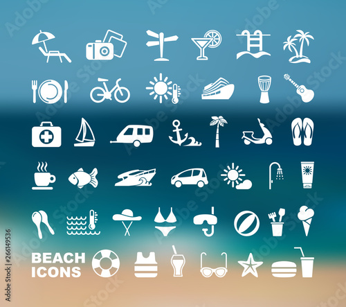 Set of flat beach icons. Vector illustration