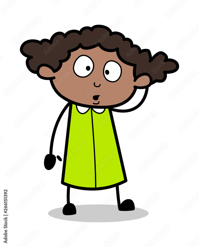 Confused Facial - Retro Black Office Girl Cartoon Vector Illustration Confused Facial - Retro Black Office Girl Cartoon Vector Illustration