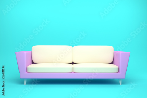 Pink and White Leather sofa design in light blue background  3D rendering illustration