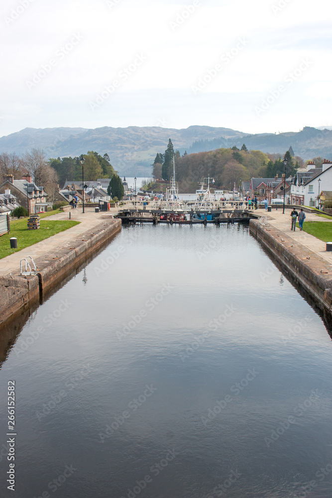 Fototapeta premium Caledonian Canal in Fort Augustus at Loch Ness Highlands Scotland Great Britain