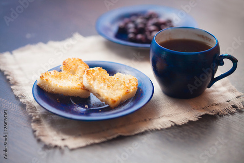 heart toast for Breakfast on a napkin photo