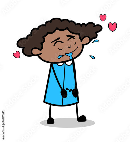 Romantic - Retro Black Office Girl Cartoon Vector Illustration