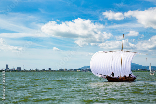 Traditional fishing boat on Kasumigaura lake photo