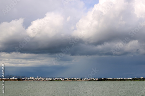 View of salt lake in the rainy weather in Larnaca, Cyprus © Gelia