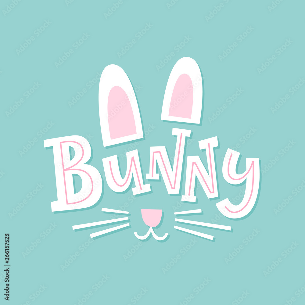 Bunny. Cute illustration with hand drawn font. Good for children's posters, kids clothes, cards, baby decor. Bunny. Cute illustration with hand drawn font. Good for children's posters, kids clothes, cards, baby decor.