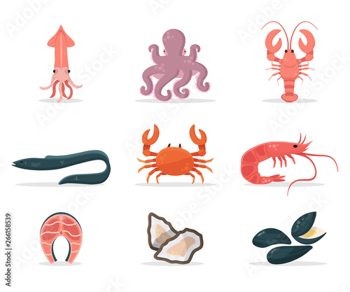 Seafood flat vector illustration set © backup_studio