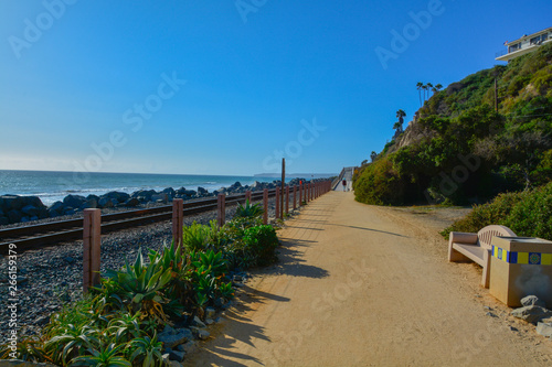 Scenic San Clemente Ocean side close to pier and rails pacific surfliner