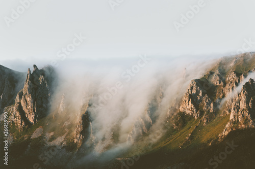 Mountains and clouds waterfall landscape Travel view wilderness nature tranquil serene scenery