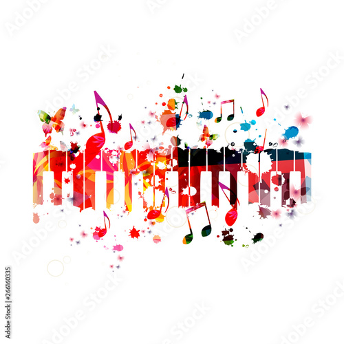 Colorful piano keys with music notes isolated vector illustration design. Music background. Piano keyboard poster with music notes, festival poster, live concert events, party flyer