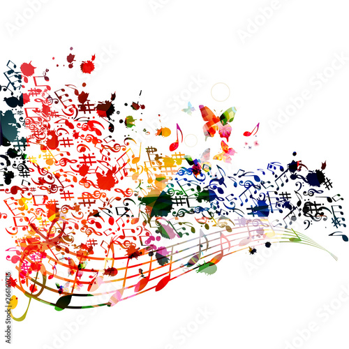Music background with colorful music notes vector illustration design. Artistic music festival poster, live concert events, party flyer, music notes signs and symbols