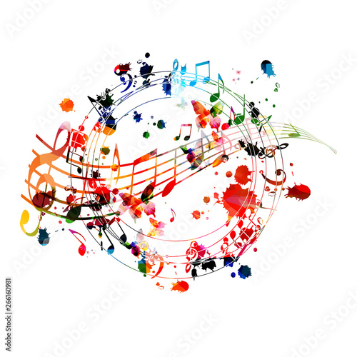 Music background with colorful music notes vector illustration design. Artistic music festival poster, live concert events, party flyer, music notes signs and symbols