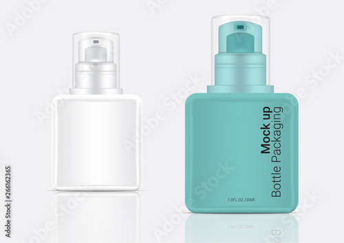 Bottle 3D Mock up Realistic Transparent Foam  Cosmetic or Lotion for Skincare Product Packaging With Blue and Cap on  Background Illustration